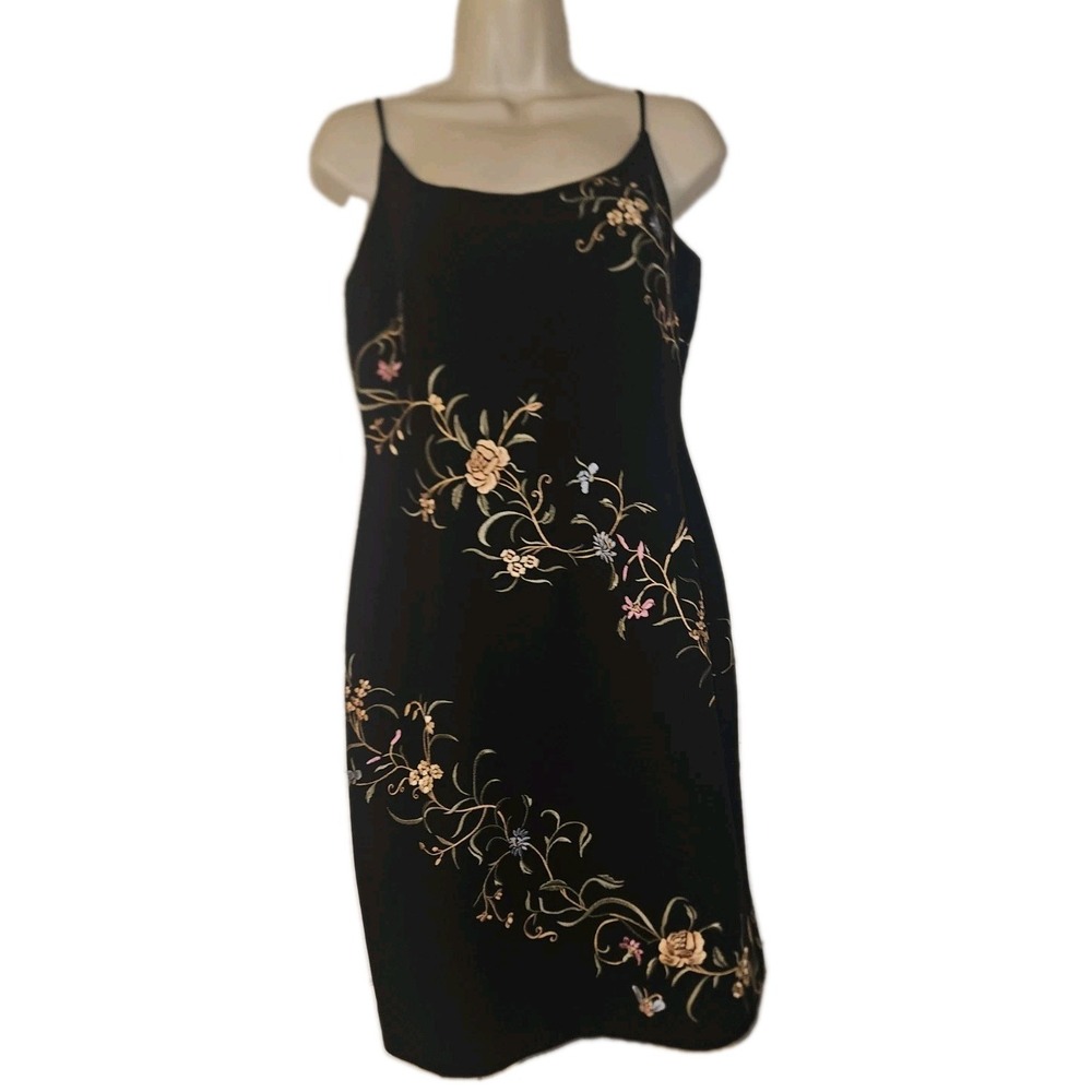 MAGGY LONDON PETITES Black Embroidered Floral Sleeveless Sheath Dress Womens 8P